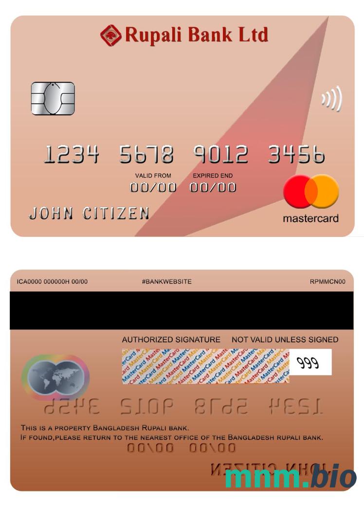 Bangladesh Rupali bank,przykład karty mastercard w formacie PSD